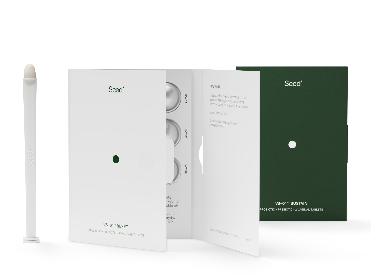 VS-01 reset vaginal probiotic tablets, sustain probiotic tablets and applicator