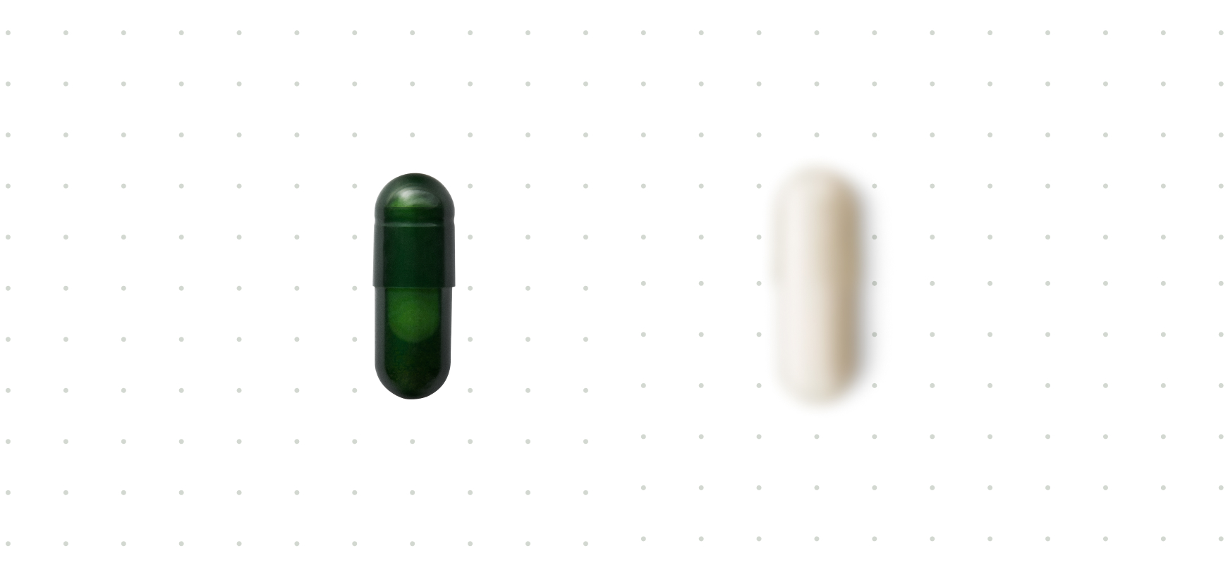 Image of DS-01 capsule next to a blurred out, generic-brand probiotic