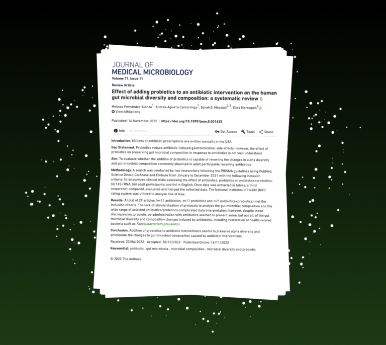 Journal article on probiotics' effect on gut microbial diversity during antibiotic treatment.
