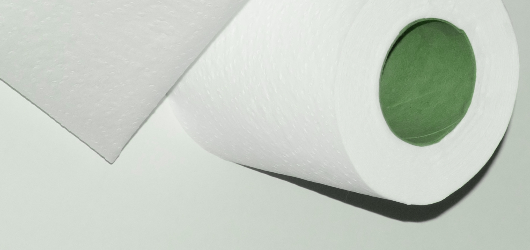 White paper towel roll with embossed pattern on a light surface