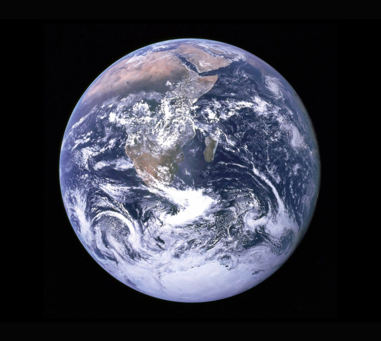 View of Earth from space showing Africa, Madagascar, and surrounding oceans with cloud formations